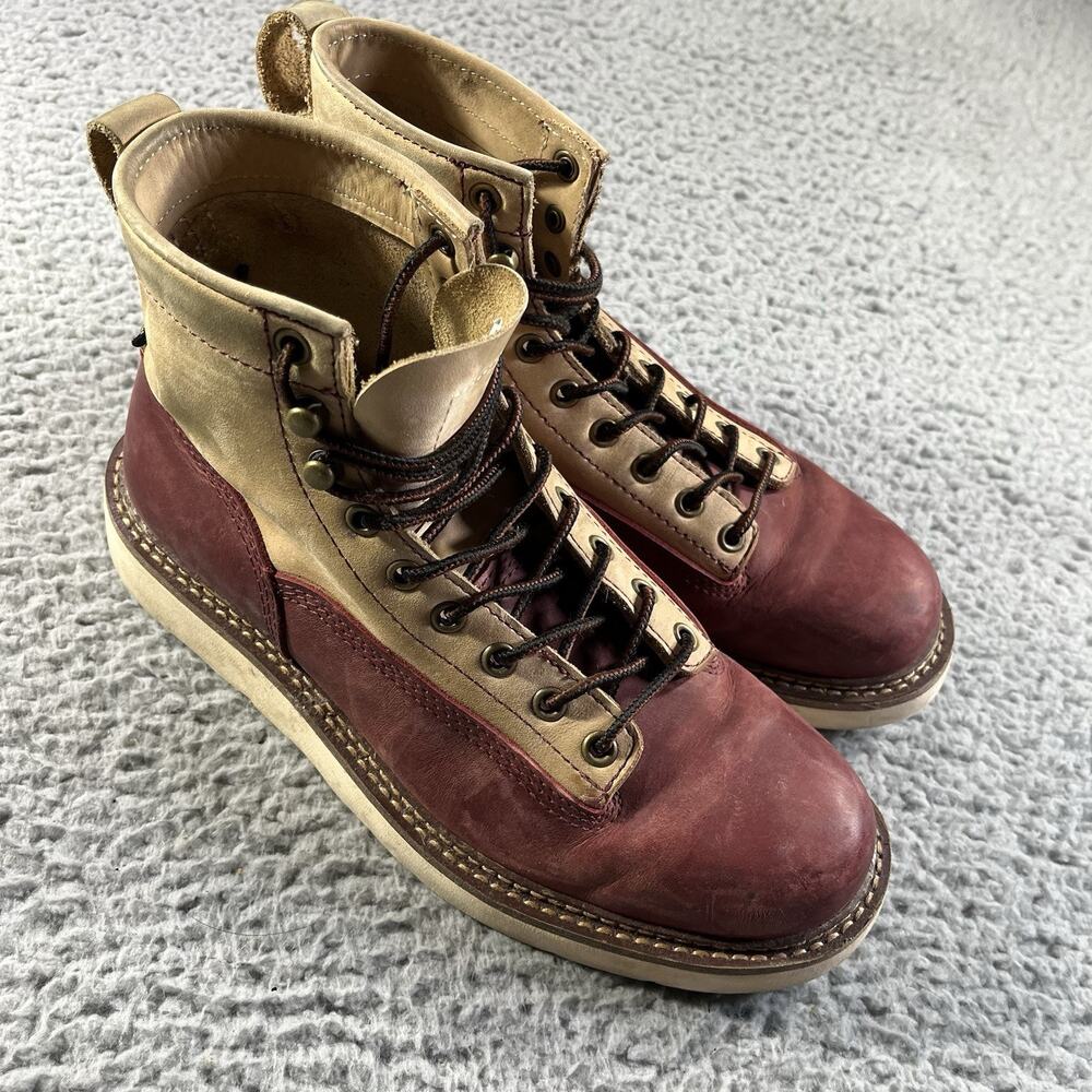 Taft Colorblock Leather Wedge Sole Lace Up Boots Men's Size 7.5 Brown Burgundy